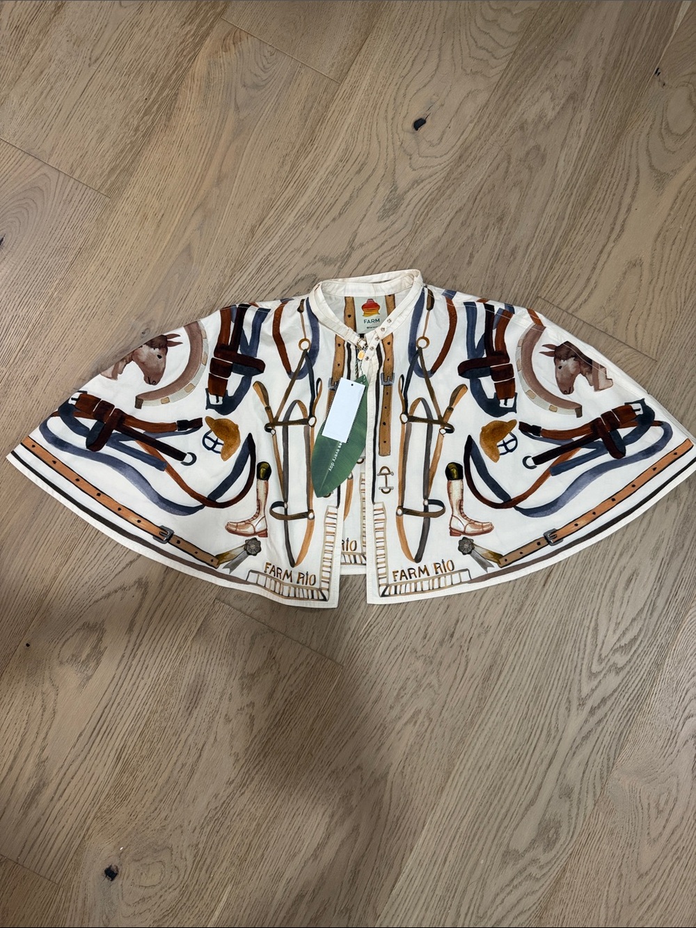 Farm Rio White Equestrian-Print Cape